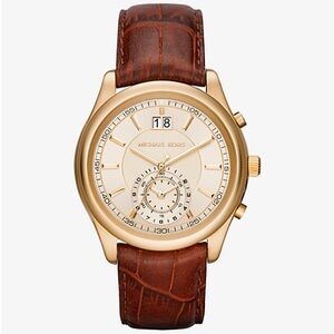 Michael Kors Oversized Aiden Gold-Tone and Leather Watch